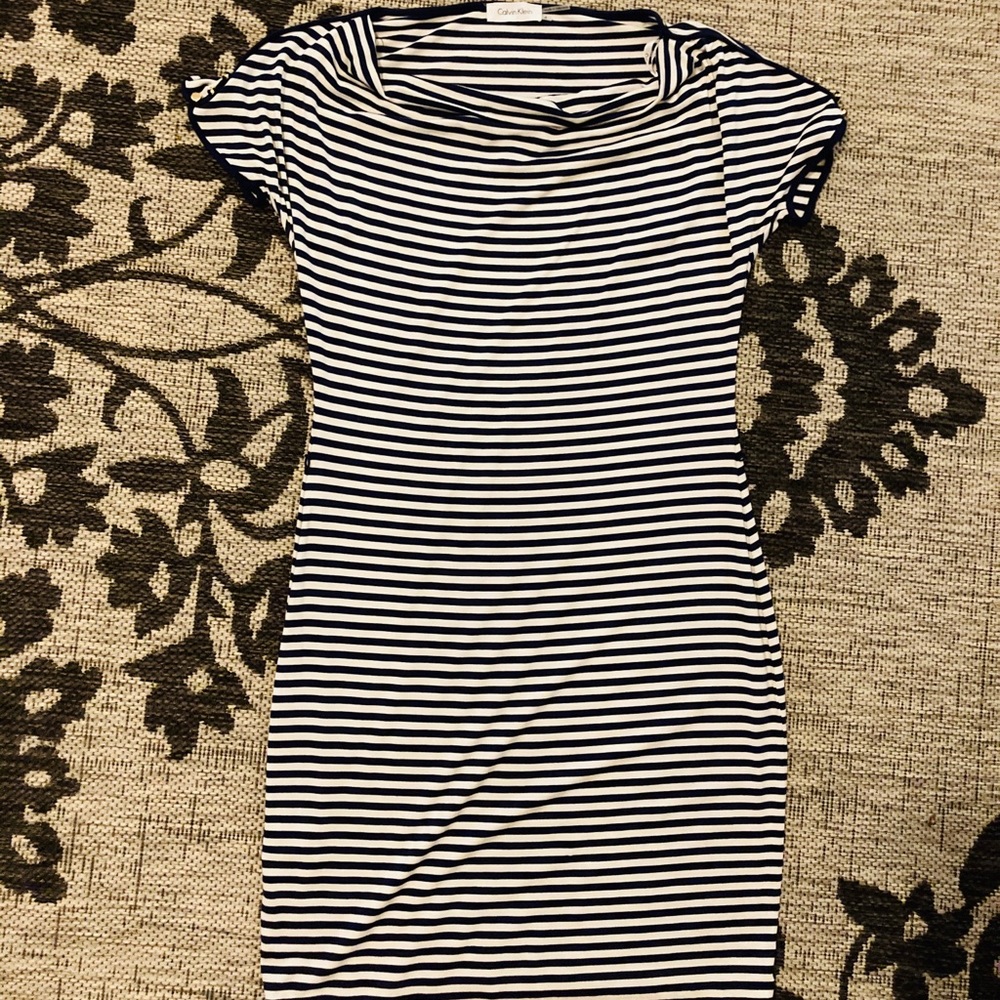 Calvin Klein blue and white striped dress